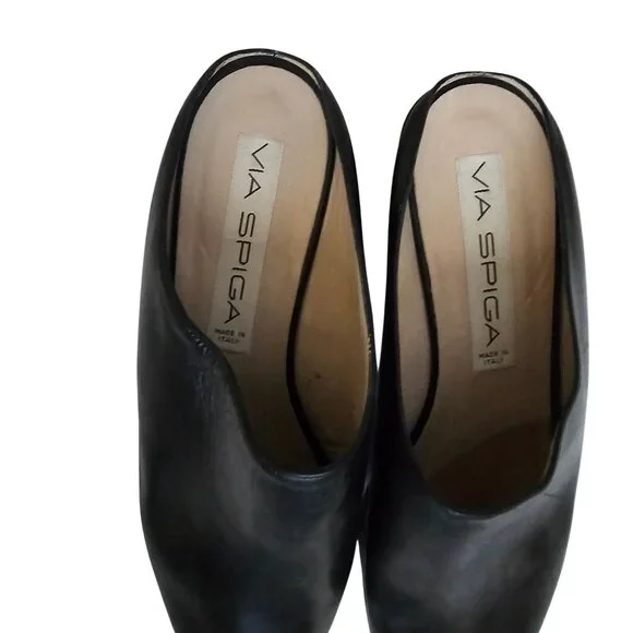 VIA SPIGA Made In Italy Black Peep Toe Semi-Wedge Slip On Sandals Women's Size 9 - Picture 4 of 8